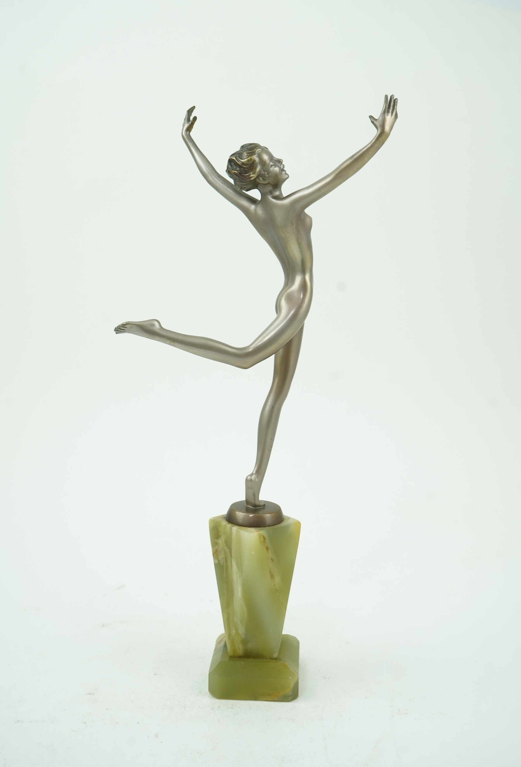 Josef Lorenzl (Austrian, 1892-1950): An Art Deco silvered bronze model of a dancer